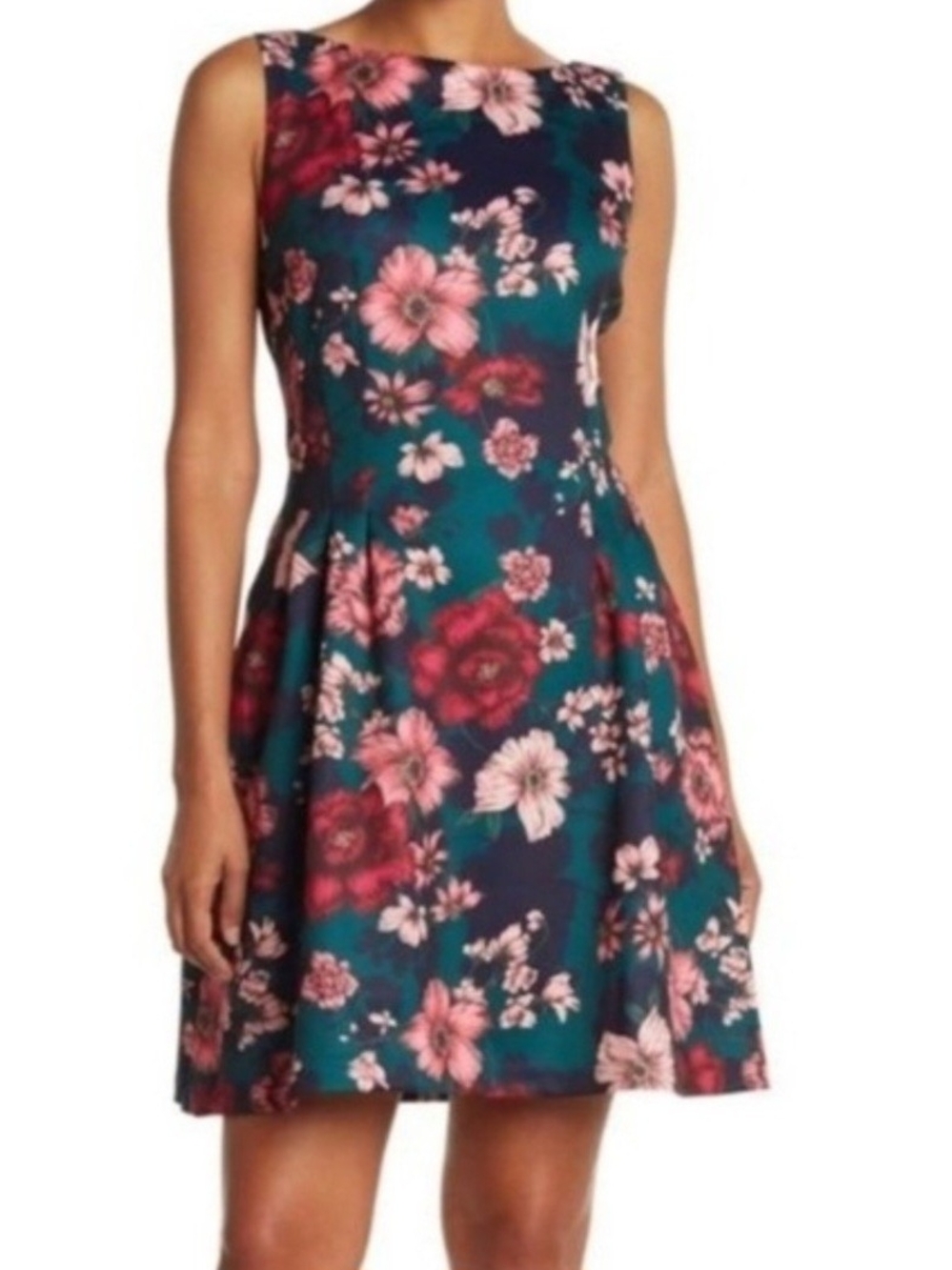 Vince Camuto Green Floral Scuba Fit & Flare Dress